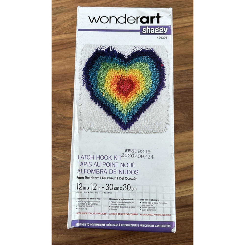 SEALED Wonderart Latch Hook Kit Rainbow From The Heart Shaggy 12x12